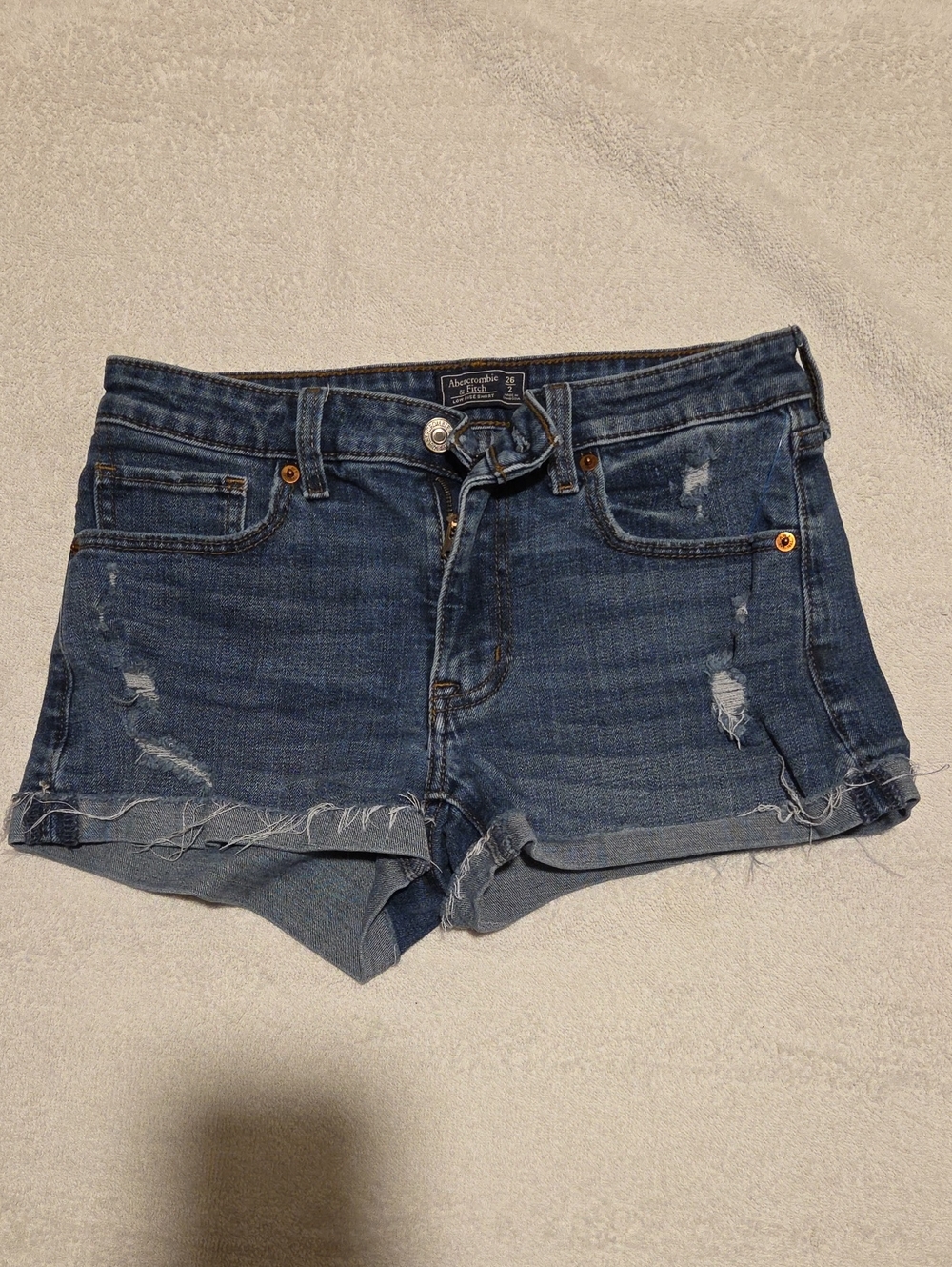 Abercrombie & Fitch Blue Distressed Low-Rise Denim Shorts